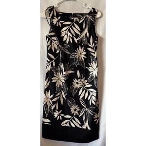 AB STUDIO BLACK & WHITE FLORAL PRINT STRETCH SHEATH DRESS Sz.4
